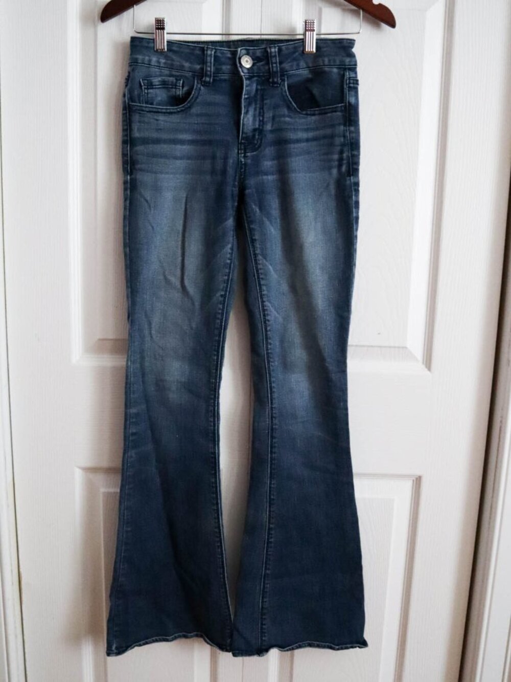 American Eagle AEO Hi-Rise Artist Super Stretch Flare Jeans Denim Sz 0 Boho Y2K